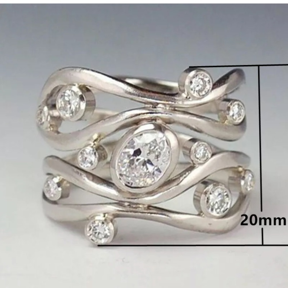 Elegant Women 925 Silver  Ring White Sapphire - Picture 2 of 2
